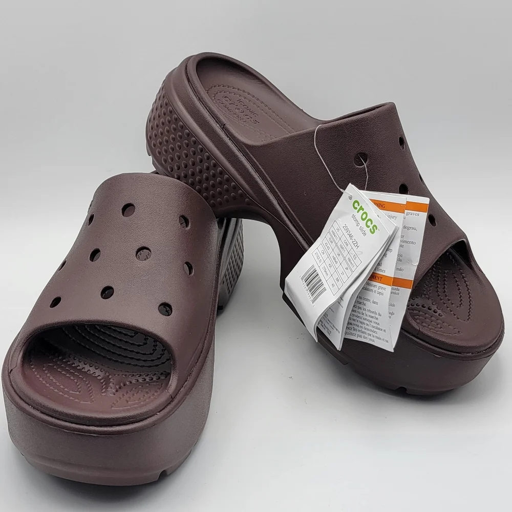 NWT!!‎ Brown Crocs Platform Slides SIZE 11-W; 9-M. #1446